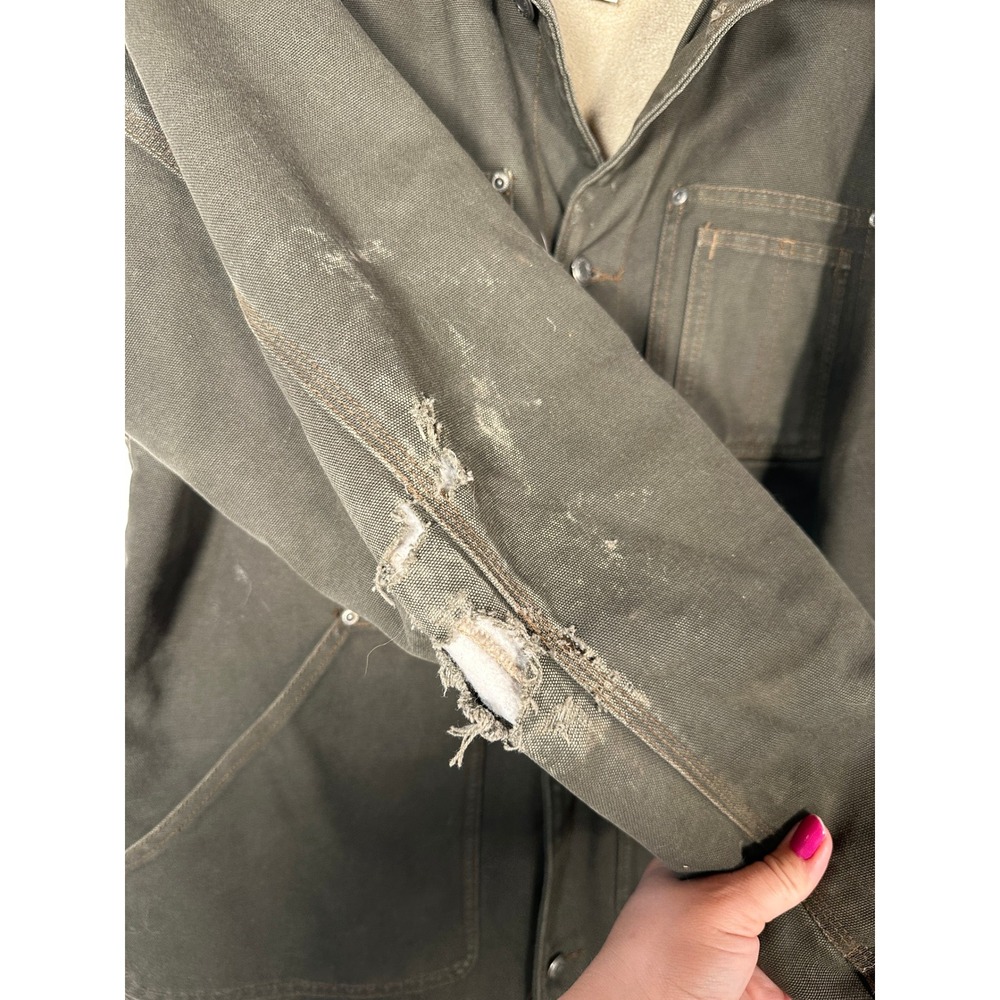 Sorel Mens Olive Green Canvas Workwear Chore Coat Distressed Rugged Jacket M - Picture 6 of 11